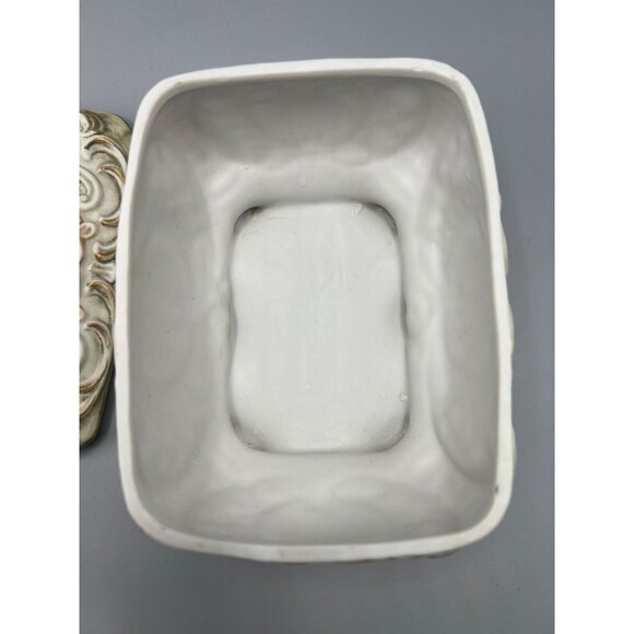 Vtg Bisque Porcelain Trinket Box with Baby Cherub & Floral Design 6" Bath Salts - Picture 10 of 13